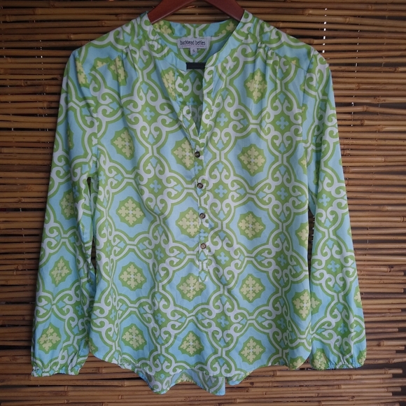 BUCKHEAD BETTIES Lime Turquoise Top S - Picture 1 of 7